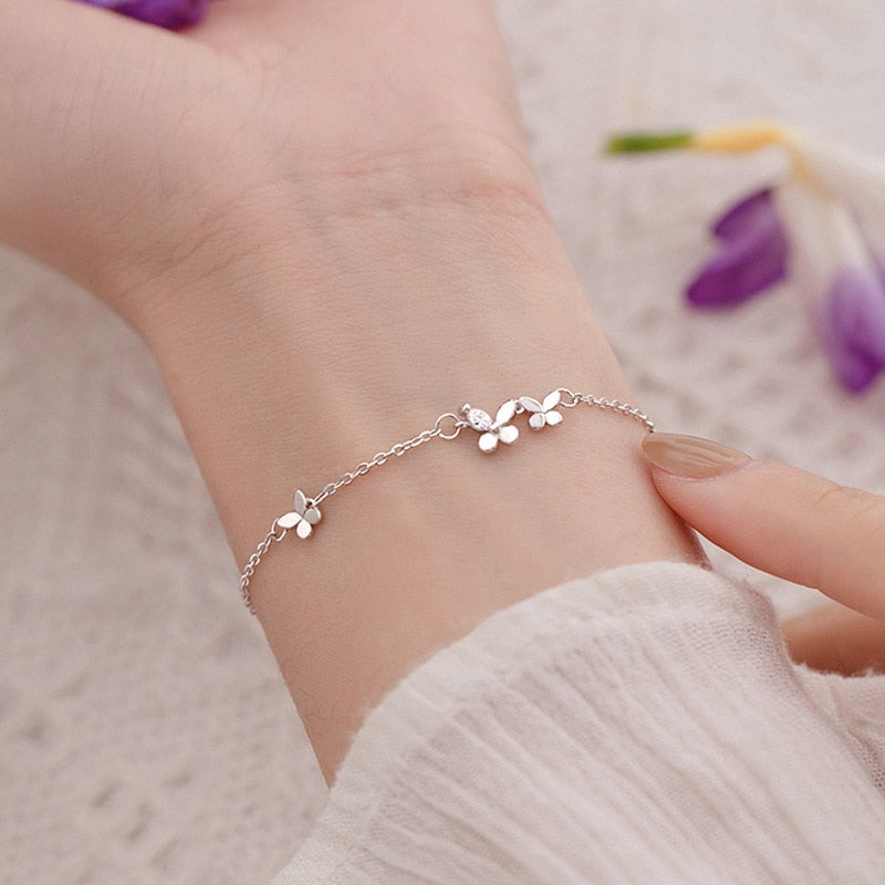 925 Sterling Silver Diamond-Studded Butterfly Bracelet