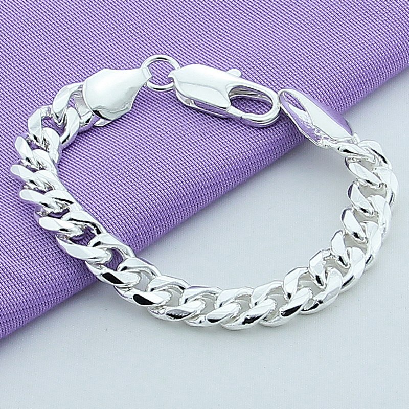 High Quality 10mm Men's Bracelet Silver 925 Jewelry Classic Chain