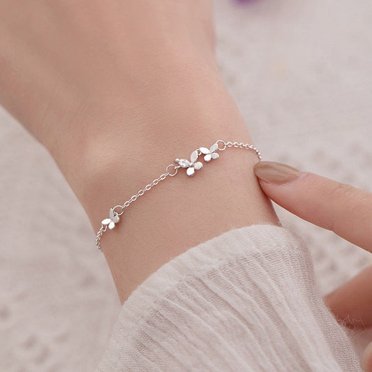 925 Sterling Silver Diamond-Studded Butterfly Bracelet