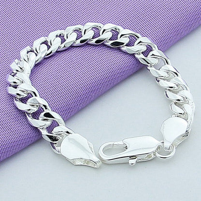 High Quality 10mm Men's Bracelet Silver 925 Jewelry Classic Chain