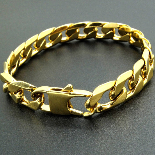 Curb Cuban Chain Gold Color Bracelets for Men Women