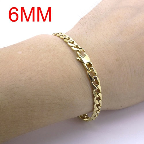 Curb Cuban Chain Gold Color Bracelets for Men Women