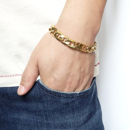 Curb Cuban Chain Gold Color Bracelets for Men Women