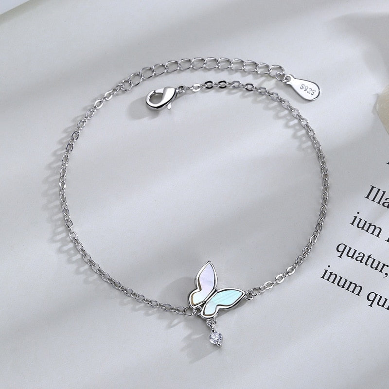 925 Sterling Silver Diamond-Studded Butterfly Bracelet