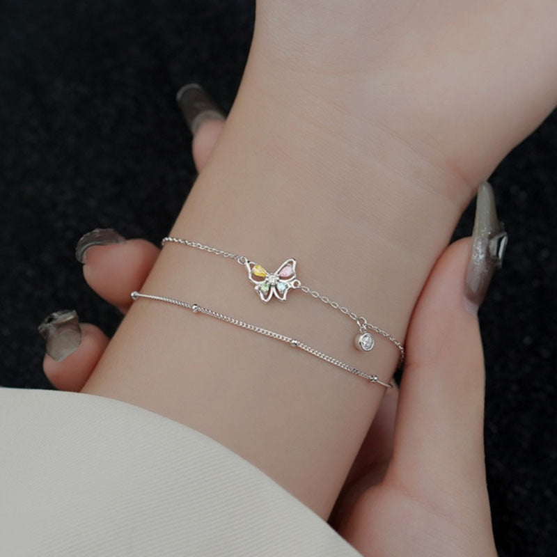 925 Sterling Silver Diamond-Studded Butterfly Bracelet