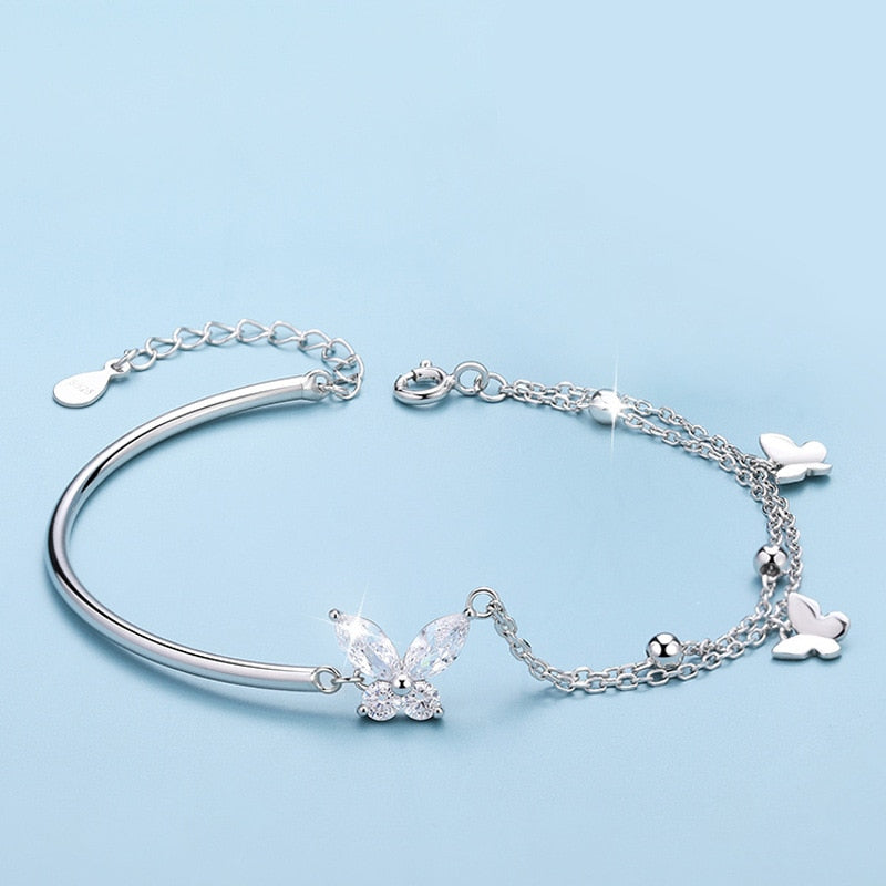 925 Sterling Silver Diamond-Studded Butterfly Bracelet